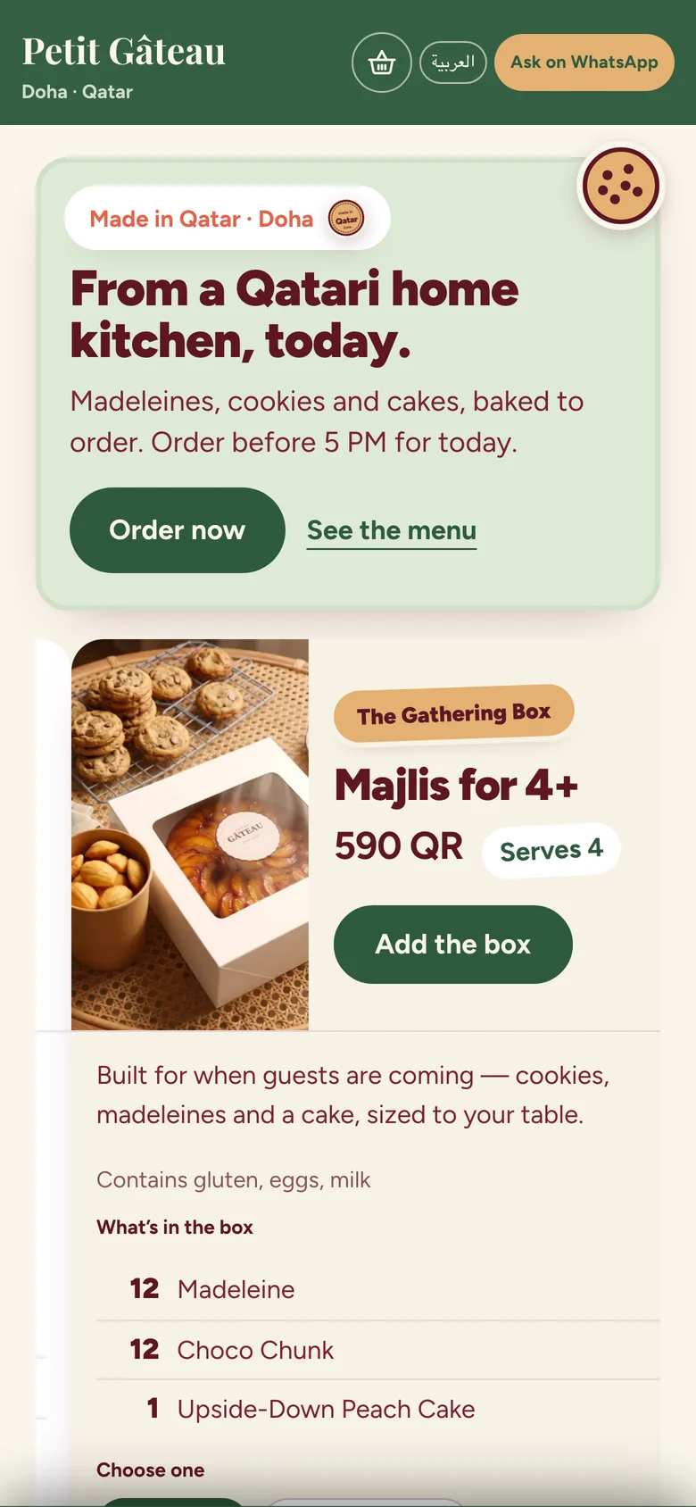 The ordering website on a phone